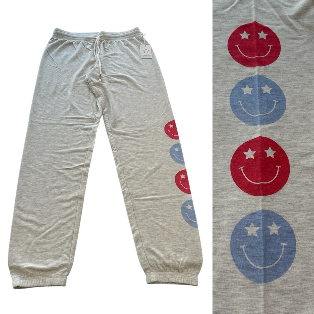 PJ Savage Lounge Jogger Pants Banded Smile Emoji Gray NWT Women’s Size Medium
